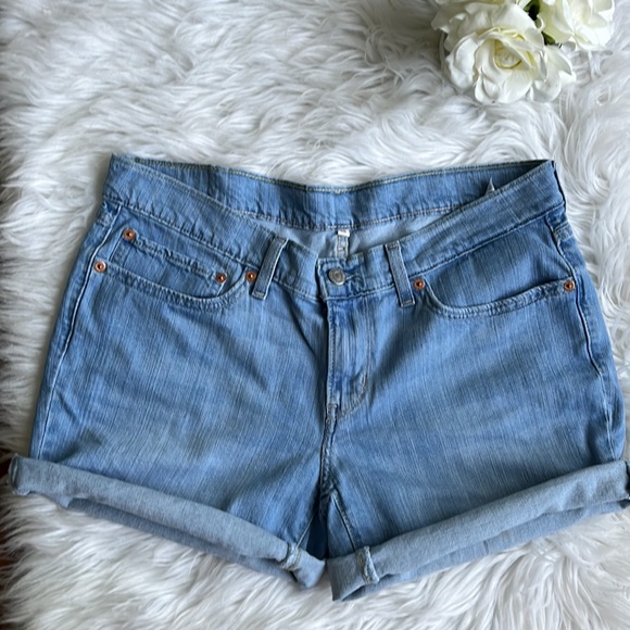 LEVI'S LIGHT BLUE DENIM JEAN SHORTS MID RISE - Picture 11 of 12